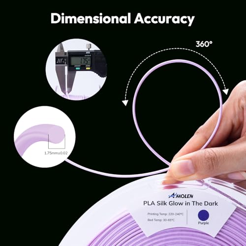 Image of Amolen Glow in the Dark Pla Filament，Shiny Silk & Glow 3D Printer Filament Pla Glow Pla Filament 1.75mm Purple, Best with UV Lamps, Dimensional Accuracy + /- 0.02 mm 1KG(2.2lb)