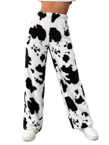 パンツ orimi cow straight pants HBER Cow Print Fuzzy Pajamas Pants for Women Elastic High Waist