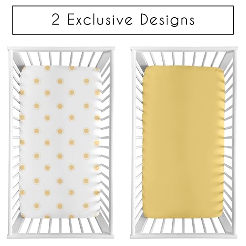 Image of Sweet Jojo Designs 2-Piece Baby Crib Sheets Set (White & Yellow Boho Sun) for Girls or Boys, Infant Nursery, Toddler Room - Fitted, Standard Size (Solid Mustard & Celestial Sky Desert Sunshine Nature)