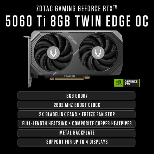 Image of ZOTAC MEK Gaming PC Desktop, NVIDIA GeForce RTX 5060 Ti 8GB GDDR7, Intel Core Ultra 5 250KF Up to 5.3GHz, 16GB DDR5, 1TB NVMe SSD, 650W 80+ Gold PSU, WiFi 6E, Bluetooth 5.3, Windows 11 Home
