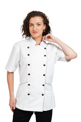 Women's Traditional Chef Coat WHITE Half Sleeve, Restaurant Cooking (2X_Large)