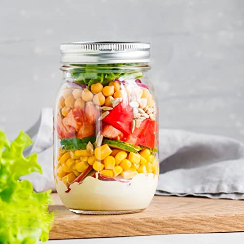 Keketin 16 Oz Mason Jars,12 Pack Canning Jars With Silver Airtight Lids,Reusable 16 Oz Clear Glass Jars,Ideal For Food Storage,Jam,Honey,Pickles,Fruits,Beverages,Homemade Gifts,Party Favors #TOP5