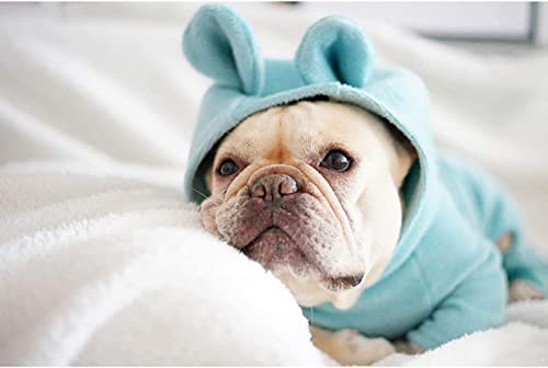 HXSCOO Blauer Hundepyjama aus weicher Baumwolle, Hundeoverall, Hunde-Hasenohr-Hoodies for französische Bulldogge/englische Bulldogge/amerikanischen Pitbullterrier (Color : Blue, Size : XL)