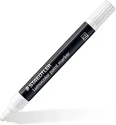 STAEDTLER Marcador Acrílico Lumocolor 1 Unidade Branco - 349-0 - Tinta Permanente à Base de Água, Para Superfícies Escuras, Secagem Rápida, À Prova d’Água e Manchas, Ponta Arredondada 2,4mm
