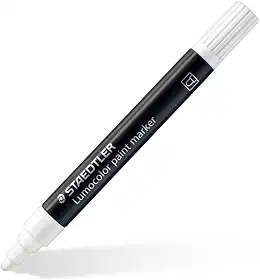 STAEDTLER Marcador Acrílico Lumocolor 1 Unidade Branco - 349-0 - Tinta Permanente à Base de Água, Para Superfícies Escuras, Secagem Rápida, À Prova d’Água e Manchas, Ponta Arredondada 2,4mm