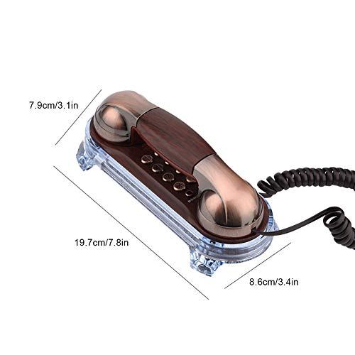 Antique Retro Wall Mounted Telephone Fashionable Corded Phone Vintage Telephone Landline Telephone with Bottom Light for Placing Table and Hanging Wall (Red Copper) - Thumbnail 3