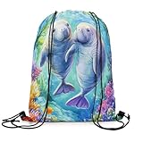 Turnbeutel Niedliche Seekuh, Cartoon-Tier, Fisch, Meerestiere, Meeresleben Sportbeutel Verstellbar Tunnelzug Gymsack Waterproof Gymsack Für Holidays Schwimmen Travel M
