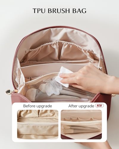 Image of EACHY Travel Makeup Bag, Large Capacity Cosmetic Bag for Women, Waterproof PU Leather, Flat Open Portable Toiletry Bag for Skincare, Brushes & Travel Essentials