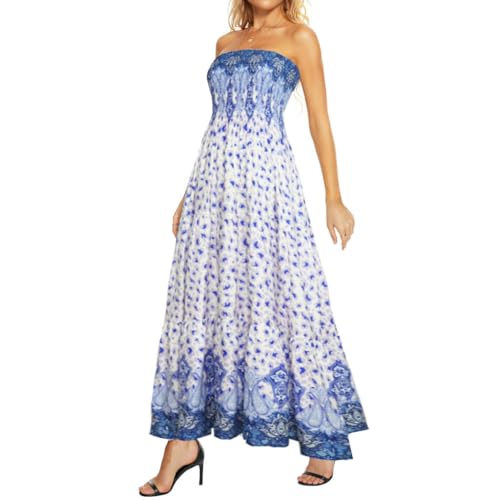 Image of Women's Summer Strapless Tube Top Maxi Dresses Off Shoulder Boho Beach Long Dress
