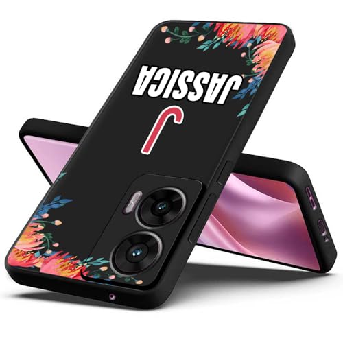 Image of Fashionury Back Cover for Motorola G96 5G / Motorola Edge 50 Fusion /Motorola G85 5G | Matte Soft Silicon Flexible | Camera Bump Protection | Name with Colorful Floral Design | Get Your Name (Black)