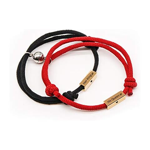 ORFAN Custom Couples Bracelet Adjustable Attract Couples Bracelet Personalized Engraved Love Bracelet for Men and Women (Style 4, Her King♛ His Queen♚) Cover
