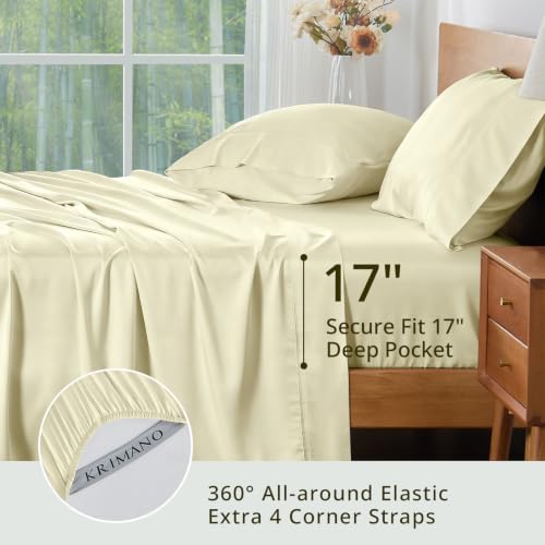 Image of Queen Size Sheet Set, Viscose Bamboo Sheets for Bed Set 4pcs, 100% Viscose Derived from Bamboo, Hotel Luxury Silky & Cooling for Hot Sleepers, Deep Pocket Up to 17 inch, Creme