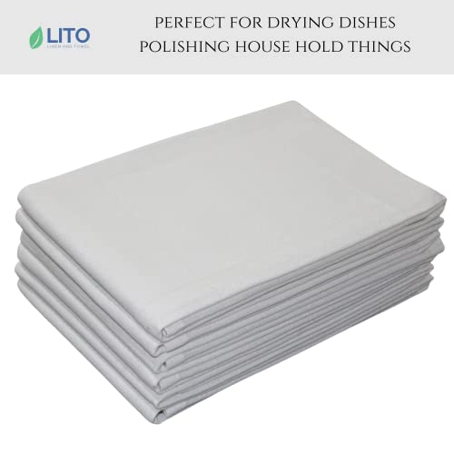 Lito Linen And Towel Kitchen Towels | 100% Cotton Dish Towels Premium Quality | 18"X28" Vintage Plain Natural 6-Pack | Hand Towels, Tea Towels, Dish Cloth| Highly Absorbent Bar Towels #TOP5