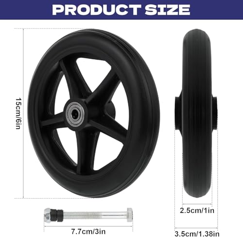 4PCS Rollator Rubber Wheelchair Wheels 150 mm Wear Resistant PU Replacement Wheels, Eco-Friendly Material, Anti-Slip Solid Durable ABS Wheelchair Accessories