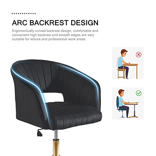 Nrizc Velvet Office Desk Chair, Upholstered Home Office Desk Chairs With Adjustable Swivel Wheels, Ergonomic Office Chair For Living Room, Bedroom, Office, Vanity Study (Black) #TOP3