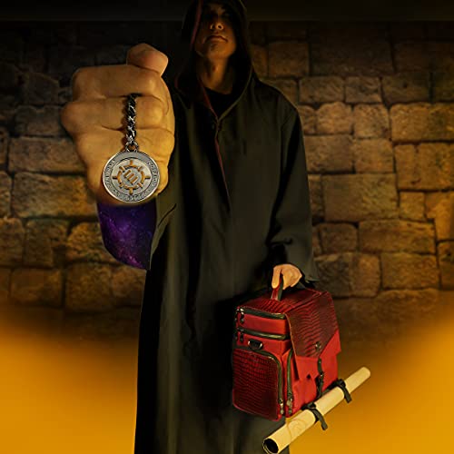 ENHANCE Tabletop RPG-Tasche des Abenteurers, Sammleredition - DND-Tasche mit Tabletop-Miniaturen-Aufbewahrung, Mattenhalter, DND-Würfel- und Token-Taschen, passend für 4-8 Bücher (Drachen Rot)