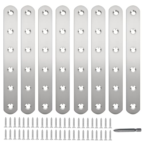 Image of 8 Pack Straight Brace,Flat Brace 6.1 inch x 0.75 inch,Stainless Steel Flat Metal Braces,Repair Bracket with Screws