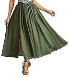 Women's Renaissance Skirt A Line Green Long Maxi Skirt with Slit Dark Green S