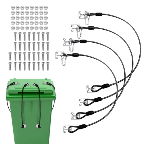 Image of PEUTIER 4 Pack Trash Can Lid Locks, Heavy Duty Nylon Coated Wire Rope Bear Proof Trash Can Lock Kit for Animal Stop from Rummaging Universal Garbage Can Latch Lock for Outdoor Garbage Cans
