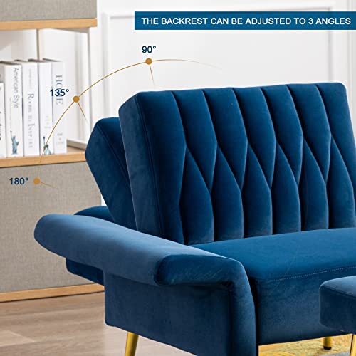 Paddie Modern Velvet Single Sofa Chair With Ottoman, Accent Living Room Chairs With Adjustable Armrests, Upholstered Tufted Lounge Chair For Home, Bedroom, Office #TOP4