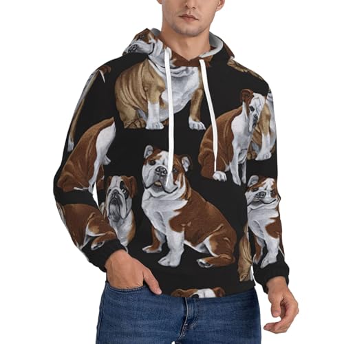 Sweat à capuche épais homme avec imprimé bouledogue anglais en coton premium style décontracté
