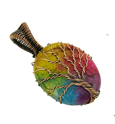 Tree Of Life Natural Gemstone Pendant Copper Wire Wrapped Jewelry Necklace