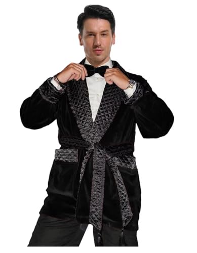 Velvet Short Smoking Jacket with Belt Regular Fit Cigar Robe Double Breasted Blazer for Men