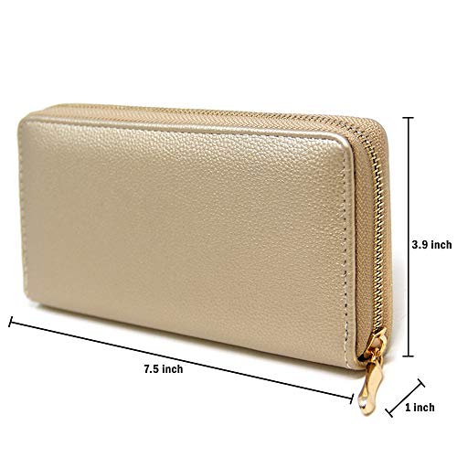 Me Plus Women Fashion Solid Color Faux Leather Pu Long Wallet With Zipper Closure Card Slots Zippered Coin Pouch (Gold) #TOP1