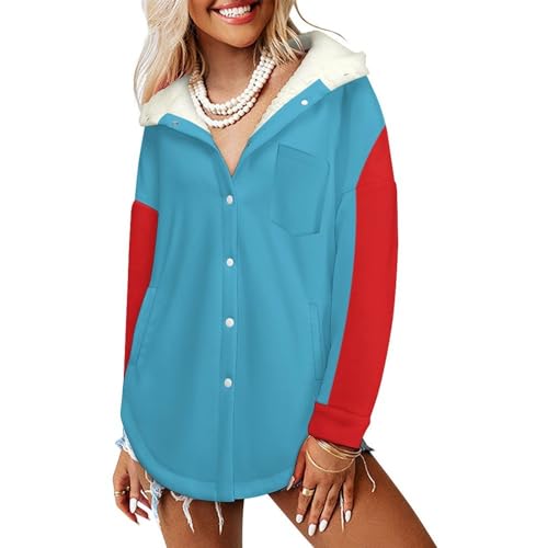 Veste polaire femme avec capuche chaud manteau bleu automne