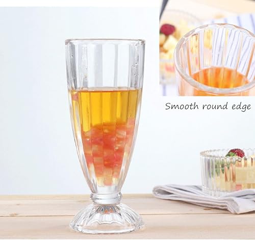 Image of 350ml Faluda Milkshake Glass, Fountain Classic Glass for Ice Cream, Coco Cocktail Desert Decoration American Diner Style Fountain Long Tall Smoothie Fruit Juice Glass (Pack of 6 Glass)