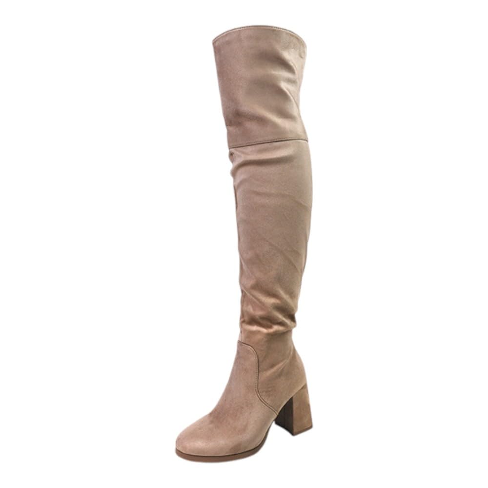 Liliana Womens thigh high Mid block heel over the knee Boots With Zipper