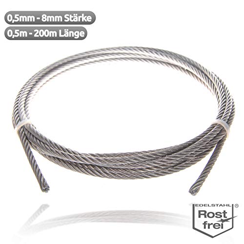 Preisvergleich Produktbild Drahtseile24 Edelstahlseil, Edelstahl Drahtseil, Edelstahldrahtseil V4A / 7x19 / 6mm Stärke / 20m Länge / Meterware