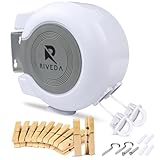 RIVEDA Retractable Double Clothesline with 24 Clothes Pins - Heavy Duty Clothes Line Indoor & Outdoor Laundry Line - (2 x 50 Feet) Dual Clothing line - Easy Installation (White)