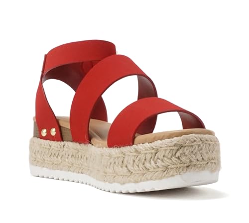 Image of Soda Top Shoe Bryce Open Toe Buckle Ankle Strap Espadrilles Flatform Wedge Casual Sanda