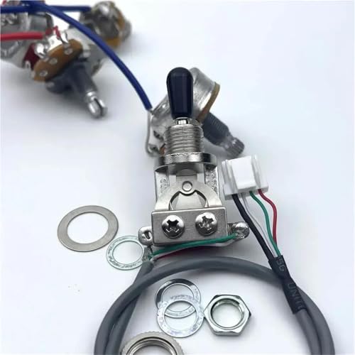 配線済みギター配線ハーネス LP SGエレキギターピックアップ用配線済みワイヤーハーネス1セット、トグルスイッチ1個、ポテンショメータジャック4個(Silver)