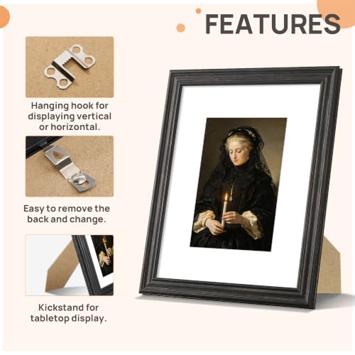 Image of upsimples 8x10 Picture Frame, Vintage Frames Decor, 1Pack Black & Gold | Fit 5x7 and 8 x 10 Photo, Wall or Tabletop Display, Antique-style Decoration, Rustic Farmhouse Decor, For Weddings