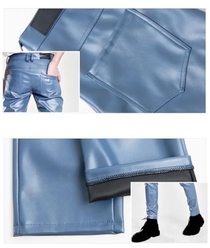 Men's PU Leather Pants Slim Fit Breathable Youth Style Casual Trousers 6