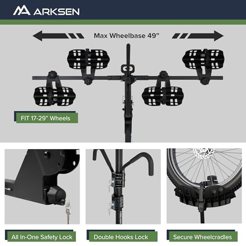 Image of ARKSEN Bike Rack for E-Bikes, Foldable 2-Bike Platform Hitch Mount Carrier