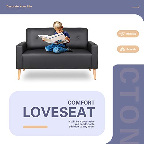 image for VICTONE Leather Loveseat Modern Fabric Couch for Living Room PU Mid Ce