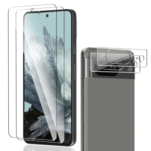 Phlleyaa Protector de Pantalla para Google Pixel 8, Cristal Vidrio Templado 2 Piezas y Protector de Lente de Cámara 2 Piezas,9H Dureza Anti-Arañazos para Google Pixel 8 Vidrio Templado