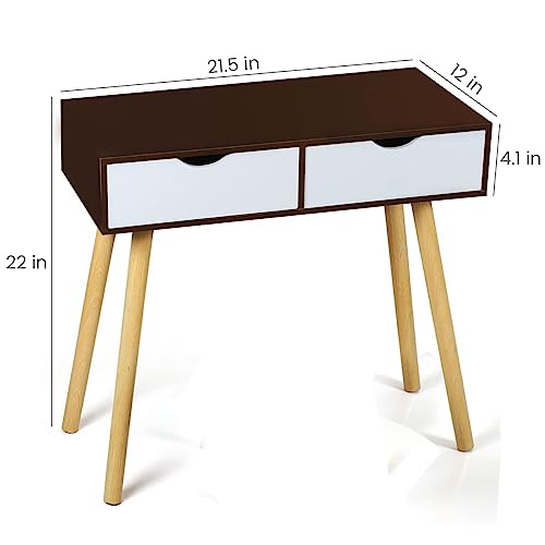 Image of Shoppee Engineered Wood Desk with 2 Drawers for, Computer Desk with Storage Shelves, Makeup Vanity Desk, Modern Writing Study Table Home Office Desks for Bedroom (Brown White)