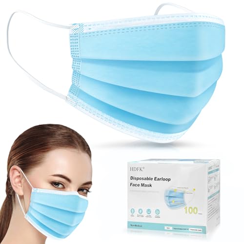 Disposable Blue Face Masks, 100 Pack