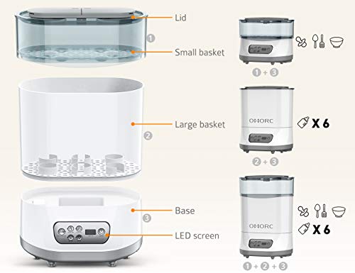 OMORC Baby Bottle Sterili-zer and Dryer 550W, Baby Milk Warmer, Electric Steam Sterili-zer with LCD Display, Auto Power-Off, 5-in-1 Multifunctional for Sterili-zing, Drying, Warming Milk, Heating - Thumbnail 3