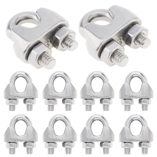 10 pcs Wire Rope Clamp M6, PNXKTXO 1/4 Cable Clamps, 304 Stainless Steel Cable Clip Clamp U Bolt Saddle Fastener