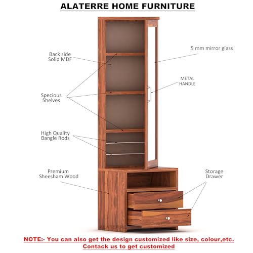 Image of ALATERRE Sheesham Wood Dressing Table with 2 Drawer Storage for Living Room Bedroom Wooden Vanities (Natural Finish)