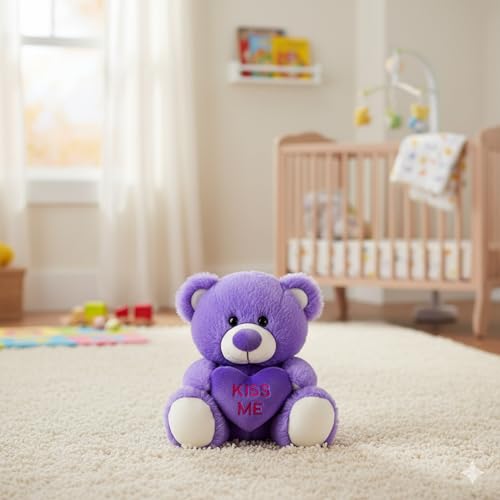 Image of DearJoy Teddy Bear with Message on a Heart Purple 30 cm
