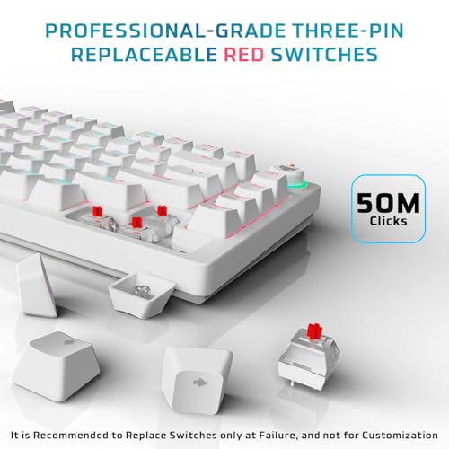 Image of EvoFox Katana X2 TKL Mechanical Gaming Keyboard | 3‑Pin Replaceable Silent Red Switches, Dynamic Backlighting, All Keys Anti‑Ghosting, Volume Knob, Copilot, Xbox Gamebar, Screenshot & More (White)