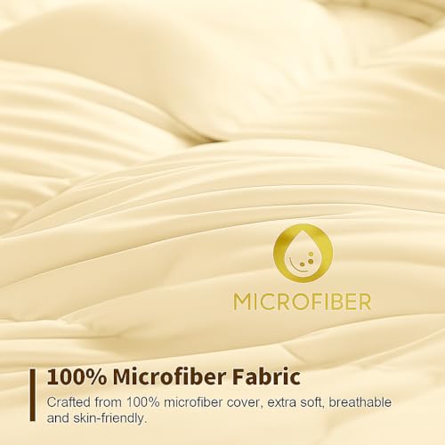 Image of Bed Comforter Single Size - Ivory - 300 GSM Quilt Blanket Rajai - Winter Warm Down Alternative Duvet Insert with Corner Ties