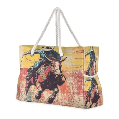 Western Cowboy Wild West Colorful Waterproof family beach bag with zipper women tote bags for work for Travel Gym Vacation