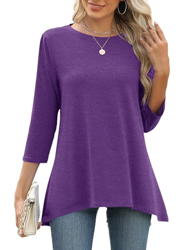 LOMON 3/4 Sleeve Tunic Tops for Women Loose Fit Dressy Casual Blouse Flowy Shirts to Wear with Leggings S-3XL